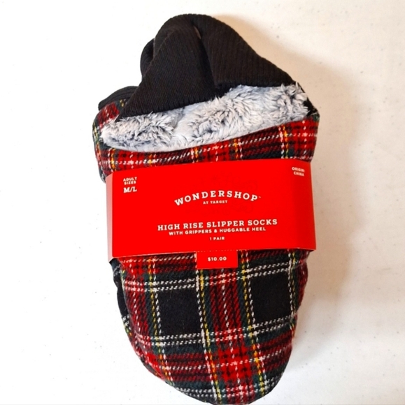 NEW! Adult Tartan Plaid Fleece Slipper Socks with Huggable Heel & Grippers - Picture 2 of 5